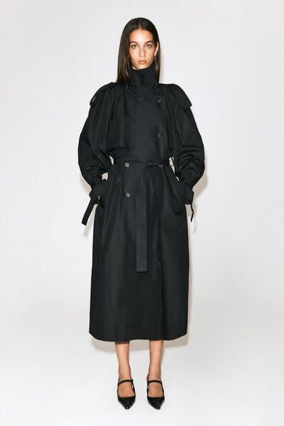 mock-NECK COTTON TRENCH COAT - BLACK | COS US