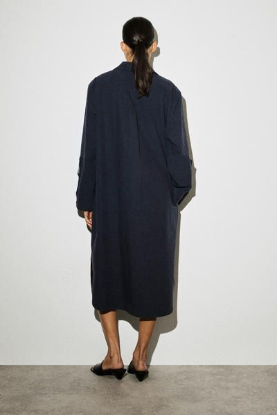 CURVED-SLEEVE COTTON MIDI SHIRT DRESS - NAVY | COS US