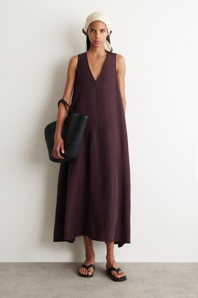 A-LINE LINEN-BLEND MAXI DRESS - DARK RED | COS CA