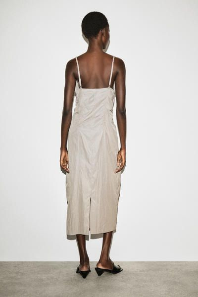COS Women's Gathered Nylon Slip Dress in Beige | Silk | Size: 14