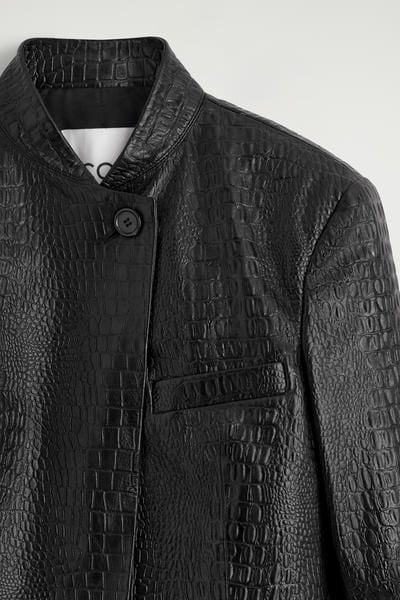 CROPPED CROC-EFFECT LEATHER BLAZER - BLACK | COS US