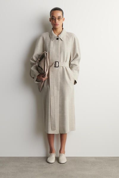 LINEN-WOOL LONG TRENCH COAT - STONE MÉLANGE | COS CA