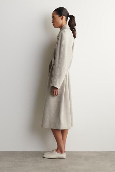LINEN-WOOL LONG TRENCH COAT - STONE MÉLANGE | COS CA