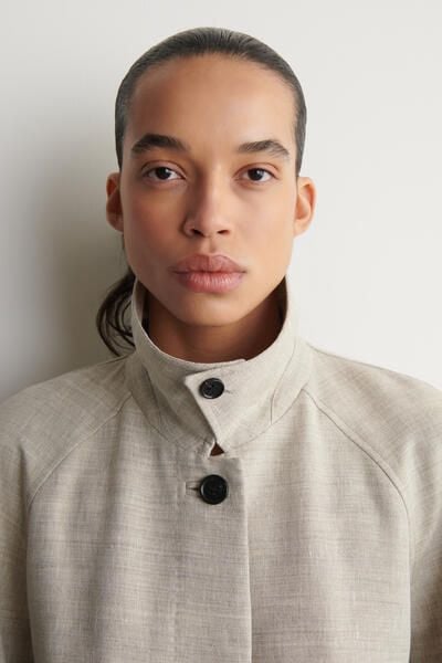 LINEN-WOOL LONG TRENCH COAT - STONE MÉLANGE | COS CA