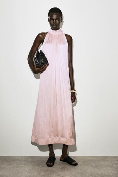 cos tie detail satin midi dress CRINKLED-SATIN MIDI DRESS - LIGHT PINK