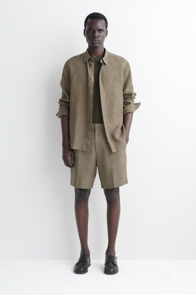 khaki shorts and dress shirt COOFANDY Men's Linen 2-Piece Set: Button Down Shirt & Drawstring Shorts - Khaki, X-Large | Buy Now with Express International Delivery