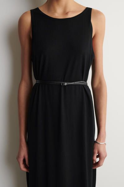 black dress with leather belt Wide Leather Waist Belt