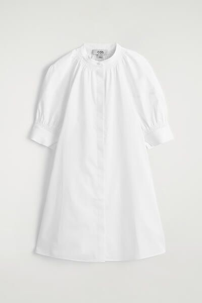 SMOCKED PUFF-SLEEVE SHIRT DRESS - WHITE | COS US SMOCKED PUFF-SLEEVE SHIRT DRESS - WHITE | COS US