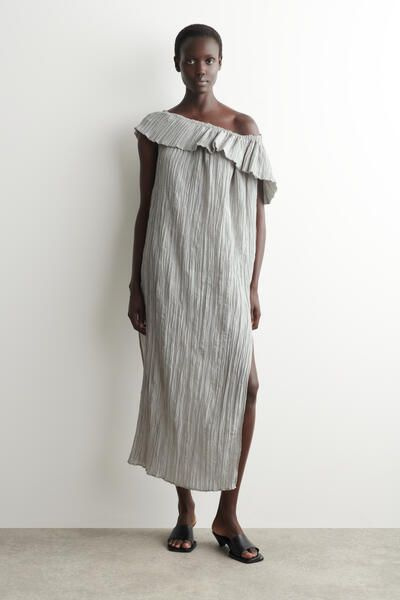 cos asymmetric dress COS Women's Asymmetric Pleated Silk Gown in Grey