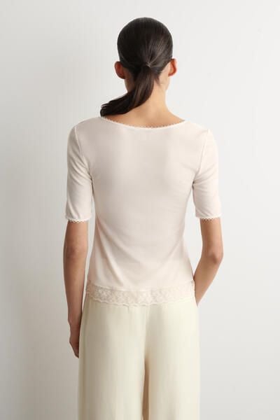 LACE-TRIMMED RIBBED V-NECK T-SHIRT - WHITE | COS US