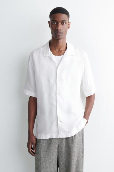 CAMP-COLLAR SHORT-SLEEVED LINEN SHIRT - WHITE | COS CA