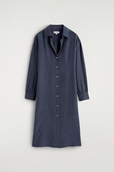 GATHERED CRINKLED-SILK MIDI SHIRT DRESS - NAVY | COS US GATHERED CRINKLED-SILK MIDI SHIRT DRESS - NAVY | COS US