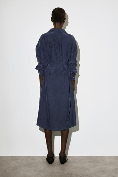 cos blue shirt dress COS Women's Denim Utility Midi Shirt Dress in Dark Blue | Cotton