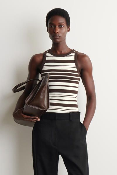 RIBBED COTTON TANK TOP - BROWN / WHITE / STRIPED | COS US