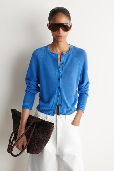 KNITTED LINEN CARDIGAN - BLUE | COS US