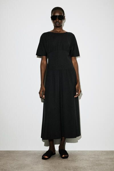 WAISTED COTTON MIDI DRESS - BLACK | COS US