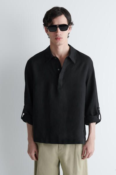 LINEN POPOVER SHIRT - BLACK | COS US