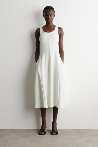 COS Women's Sculpted Midi Dress in White | Cotton | Size: XL