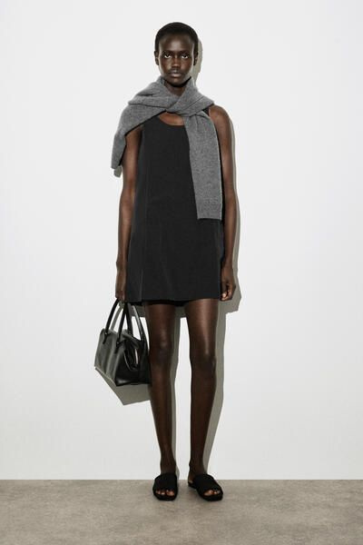 lcdc キャミ　glowny blackup cos musinsa JERSEY-PANELED NYLON MINI DRESS - BLACK | COS US
