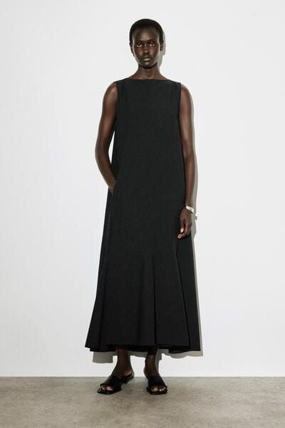 black dress prom Black Sleek Satin V-Neck Dress For Prom With Beading And Lace-Up Back