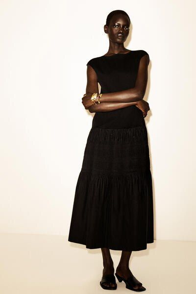 TIERED GATHERED MIDI DRESS - BLACK | COS CA