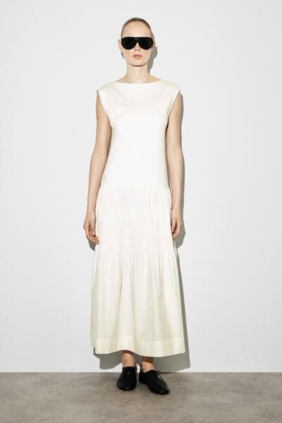 high neck white dress Elegant White midi dress with a high neckline S / 4 / Ivory