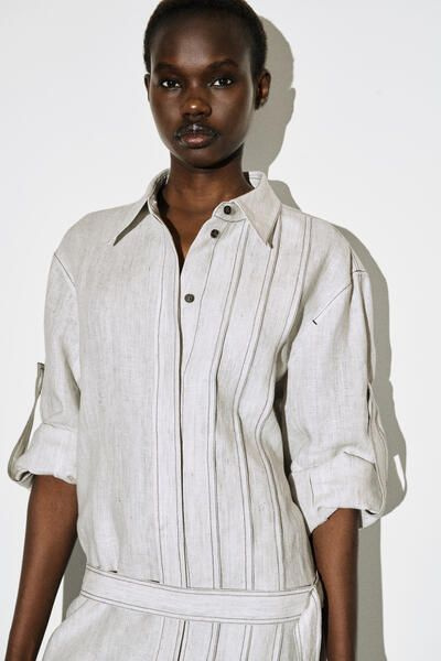 COS Women's Belted Pleated Mini Shirt Dress in Gray | Linen | Size: 10 COS Women's Belted Pleated Mini Shirt Dress in Gray | Linen | Size: 10