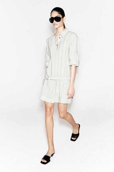 COS Women's Belted Pleated Mini Shirt Dress in Gray | Linen | Size: 10 COS Women's Belted Pleated Mini Shirt Dress in Gray | Linen | Size: 10