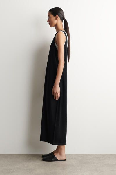 COS Women's Rounded Merino Maxi Dress in Black | Wool | Size: XL