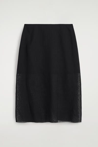 SEMI-SHEER LAYERED WOOL MIDI SKIRT - BLACK | COS CA