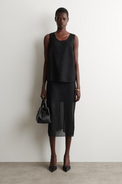 SEMI-SHEER LAYERED WOOL MIDI SKIRT - BLACK | COS US