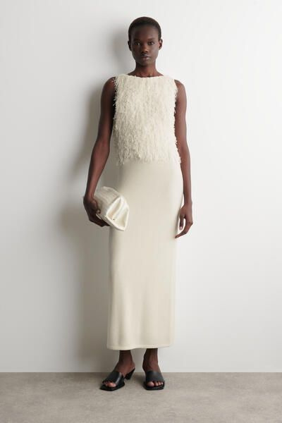 FRINGED KNITTED COLUMN DRESS - WHITE | COS US