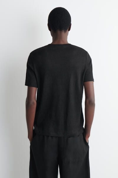 LINEN-JERSEY T-SHIRT - BLACK | COS