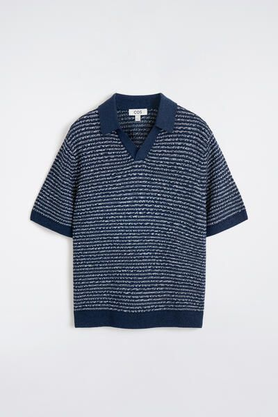 STRIPED OPEN-KNIT POLO SHIRT - NAVY / WHITE / STRIPED | COS US