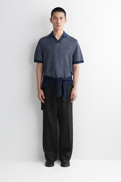 STRIPED OPEN-KNIT POLO SHIRT - NAVY / WHITE / STRIPED | COS US