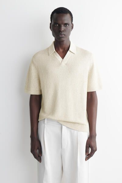 OPEN-KNIT POLO SHIRT - LIGHT-BEIGE MÉLANGE | COS CA
