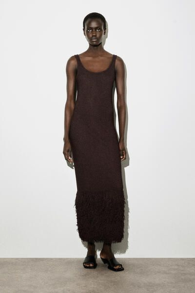 FRINGED-HEM KNITTED COLUMN DRESS - BROWN | COS CA FRINGED-HEM KNITTED COLUMN DRESS - BROWN | COS CA