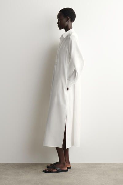 cos white dress A-Line Linen Maxi shirt dress White Dresses | COS DE