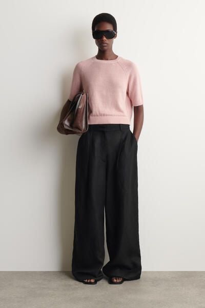 SHRUNKEN KNITTED LINEN T-SHIRT - PINK | COS US