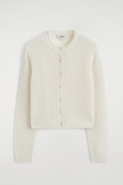 TEXTURED KNITTED COTTON CARDIGAN - WHITE | COS US