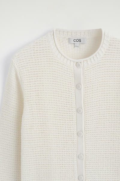 TEXTURED KNITTED COTTON CARDIGAN - WHITE | COS US