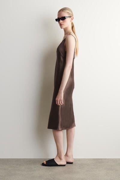 brown silk slip dress Women's Satin Lace Trim Midi - Wild Fable Dark M this gown is a timeless choice COS Open-stitch Satin Slip Dress