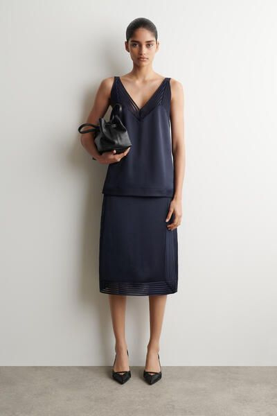 OPEN-STITCH SATIN CAMI TOP - NAVY | COS CA