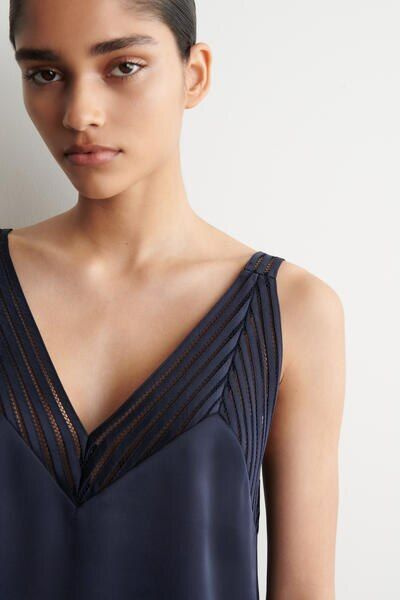 OPEN-STITCH SATIN CAMI TOP - NAVY | COS CA