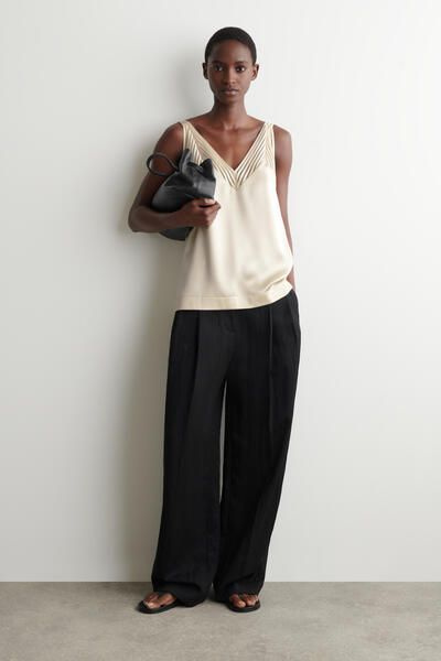 OPEN-STITCH SATIN CAMI TOP - ECRU | COS US