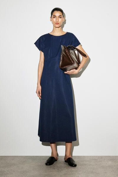 COS Women's Sculpted Gathered Jersey Midi Dress in Dark Blue | Cotton | Size: Medium