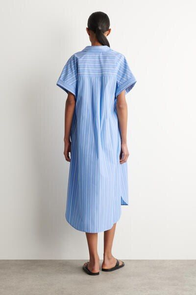 STRIPED SHORT-SLEEVED COTTON SHIRT DRESS - BLUE / STRIPED