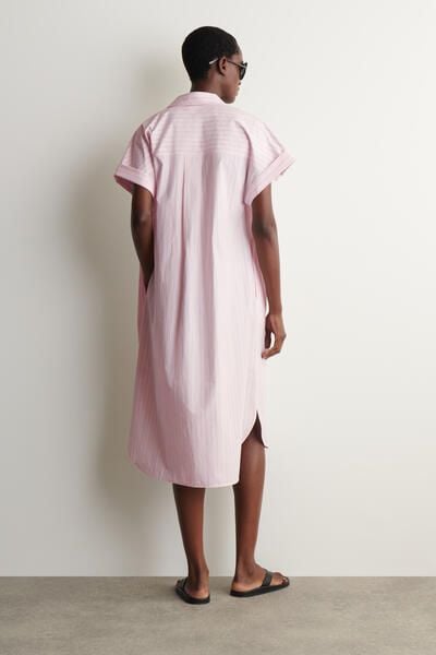 pink short sleeve shirt dress Neon Pink French Terry T-Shirt Dress With Pockets