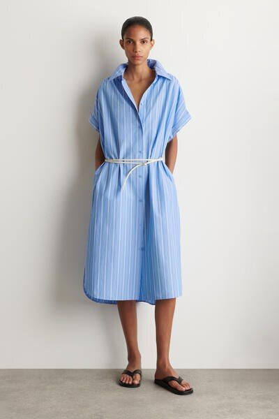 blue striped t shirt dress Staple The Label Mathilde Mini In Stripe Bust 41 STRIPED SHORT-SLEEVED COTTON SHIRT DRESS