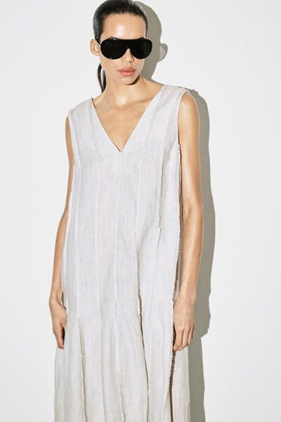 COS Women's Sculpted Pleated Midi Dress in Gray | Linen | Size: 8 COS Women's Sculpted Pleated Midi Dress in Gray | Linen | Size: 8
